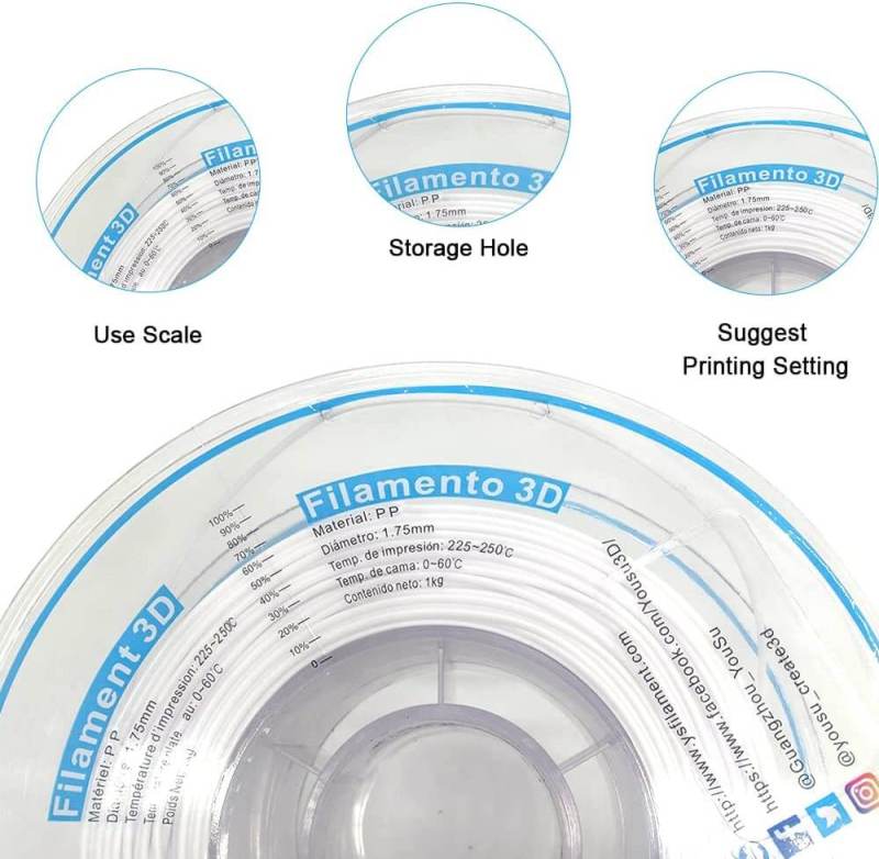 YOUSU PP（polypropylene) Filament,  1.75 mm For FDM 3D Printer