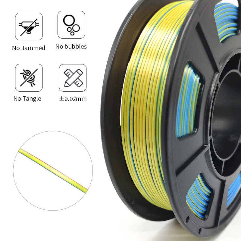 YOUSU Tri-color Silk PLA 3D Filament with gorgeous surface, Tangle free, Pearlescent  1.75mm, 2.85mm 1kg