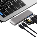 Aluminum USB C Hub 6-in-1 USB Type C Hub Adapter Dongle Compatible For 2016 2017 MacBook Pro 13" 15" Thunderbolt 3, USB-C Data