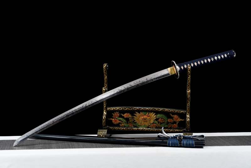 T10 High Carbon Steel Clay Tempered With Hamon 皆烧 Blade Handmade Blue Katana Sword Real Japanese Samurai Sword Full Tang