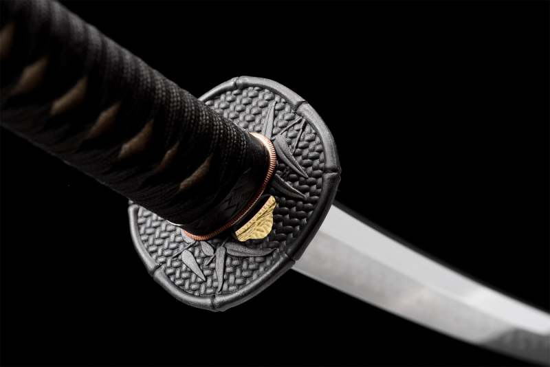 T10 High Carbon Steel Clay Tempered With Hamon Handmade Black Katana With Bamboo Leaves Tsuba Sword Real Japanese Samurai Sword Full Tang