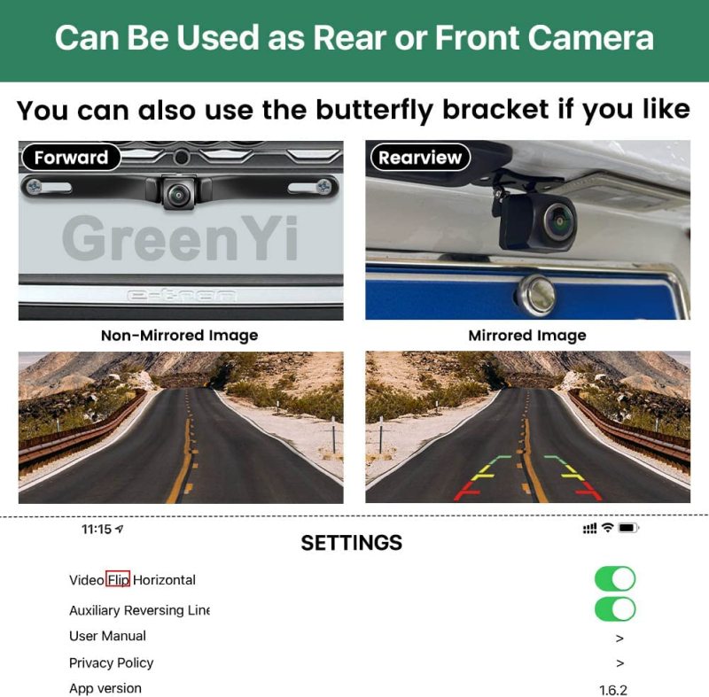 WiFi Car Wireless Backup Camera, GreenYi 5G 720P HD Car License Plate Rear / Front View Reverse Camera for iPhone iPad Android Smart Phones Tablets Which Support Double Band WiFi(2.4Ghz and 5Ghz)