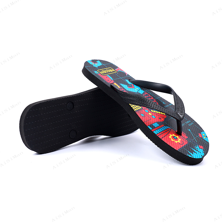 Fashion Summer Beach Customized Pvc Tpr Eva Flip Flop Robot Printing Rubber Men Flip Flo