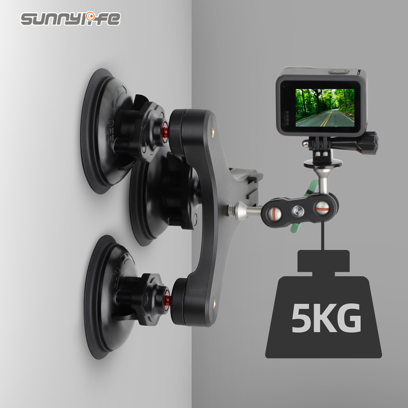 Sunnylife Triple Suction Cup Camera Mount Car Holder Window Windshield Inside Outside Sucking Cup Attach Accessories for GoPro Insta360 DJI Action DSL