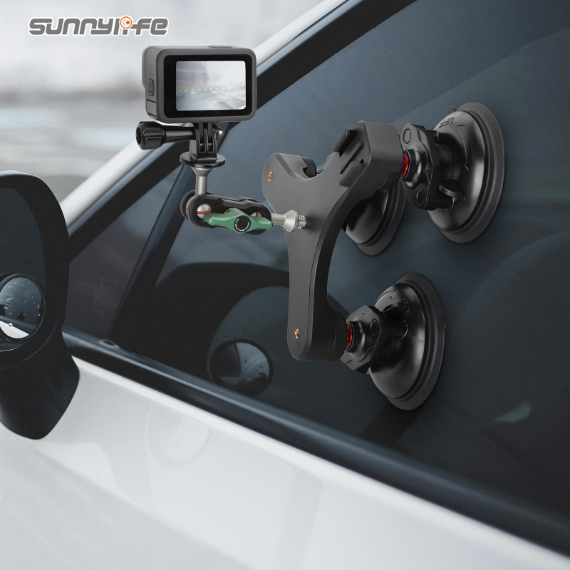 Sunnylife Triple Suction Cup Camera Mount Car Holder Window Windshield Inside Outside Sucking Cup Attach Accessories for GoPro Insta360 DJI Action DSL