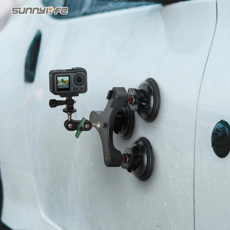 Sunnylife Triple Suction Cup Camera Mount Car Holder Window Windshield Inside Outside Sucking Cup Attach Accessories for GoPro Insta360 DJI Action DSL