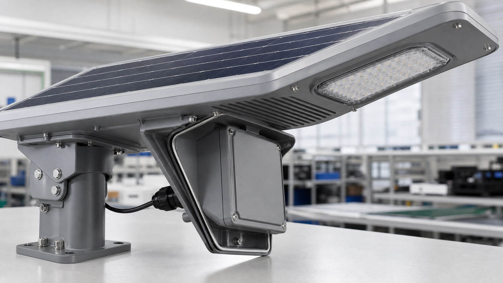 Integrated solar LED street light with IP65 housing and corrosion resistant bracket