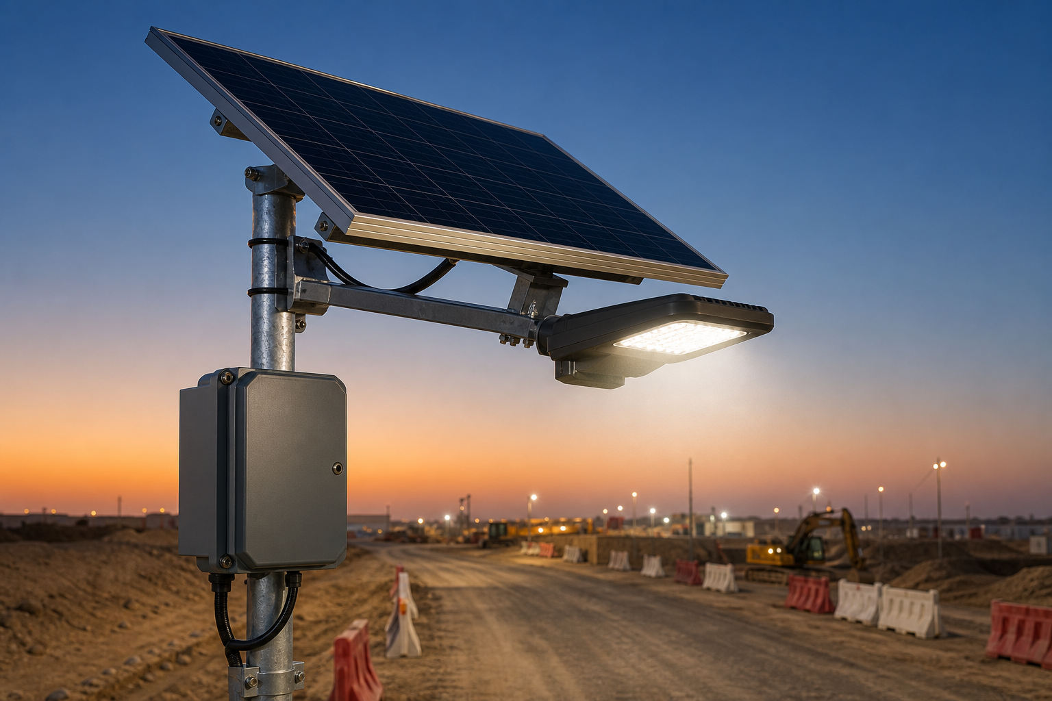 Solar LED street light system for UAE construction access roads