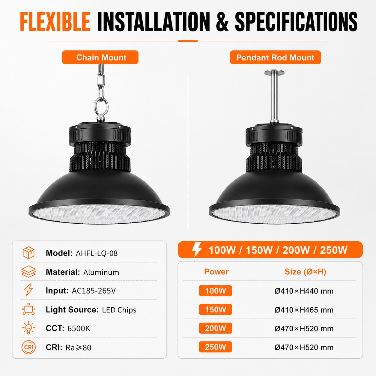 BD-006 chain and pendant mounting options for badminton hall lights