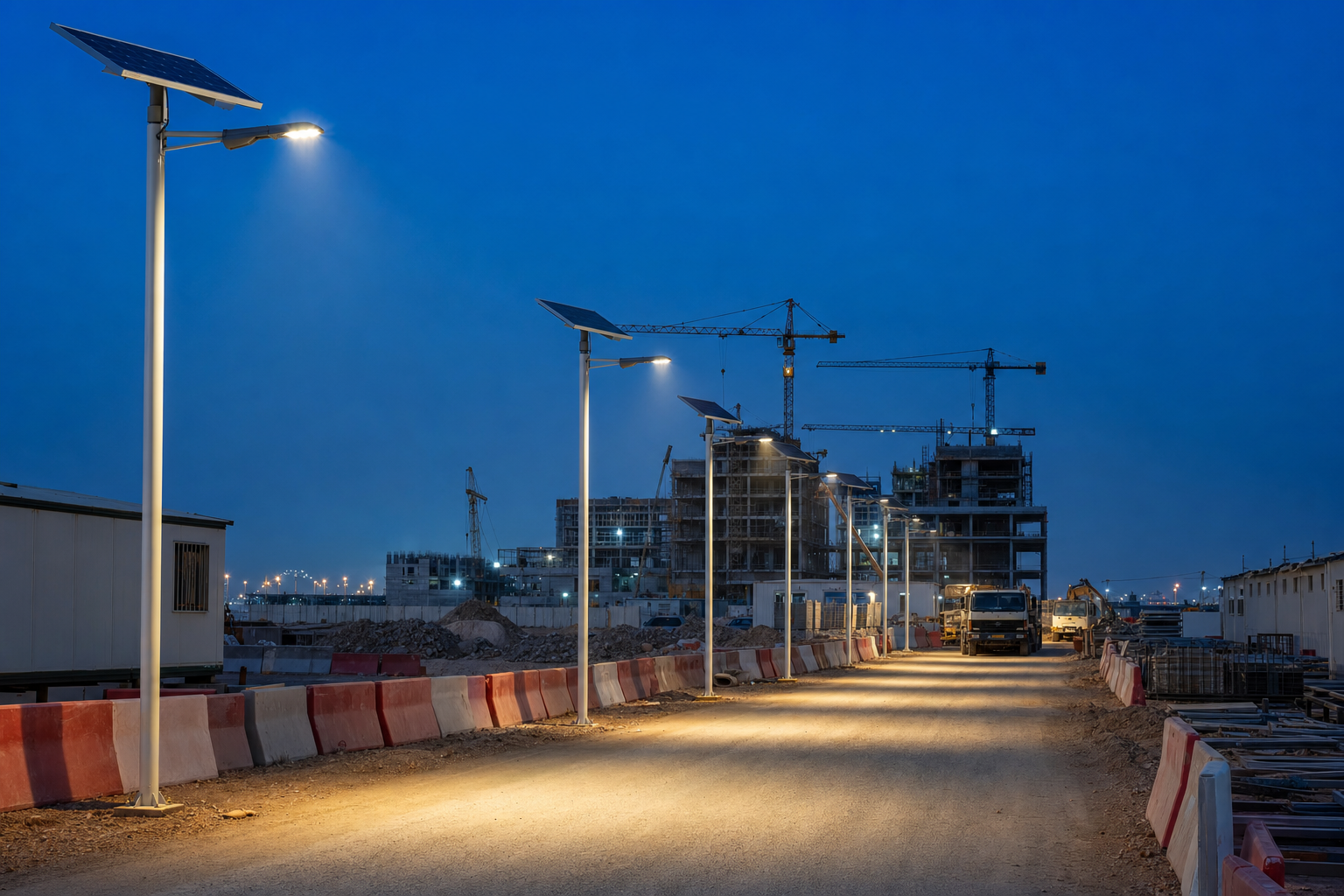 Solar street lights for a UAE construction site temporary access road