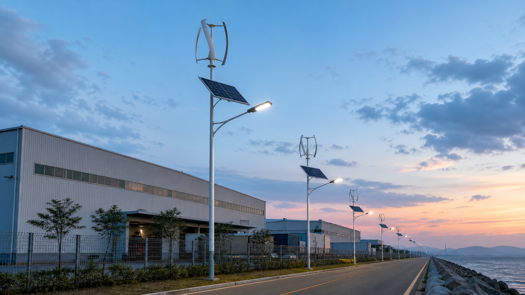 Solar wind hybrid street light system with wind turbine solar panel LED light and battery box