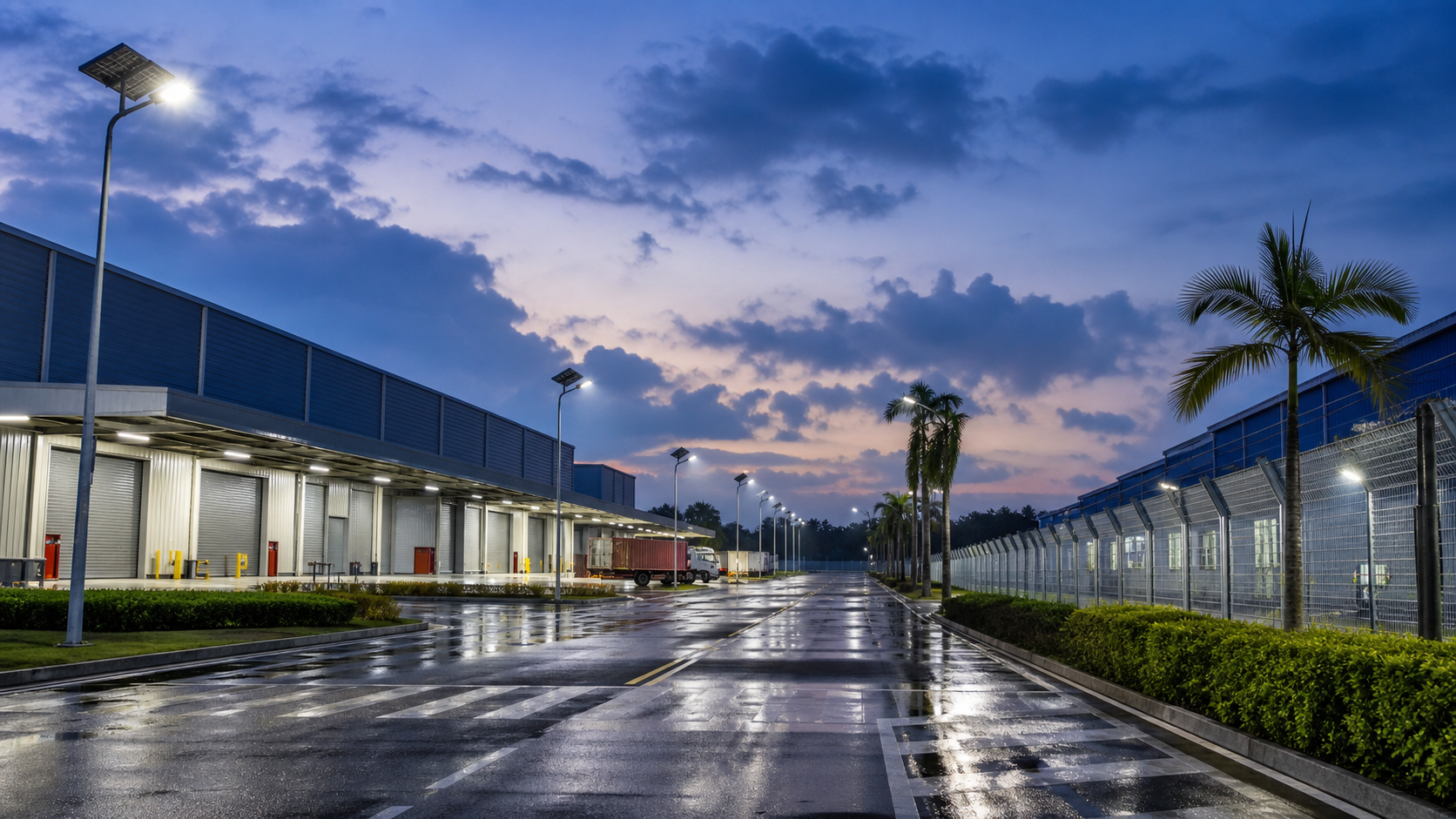 Solar LED street lights for Southeast Asia industrial park access roads