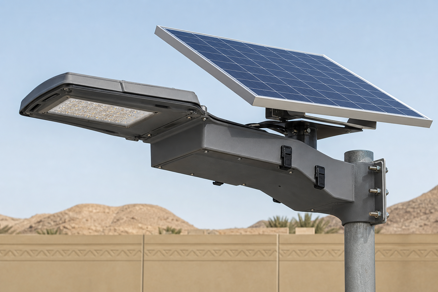 Solar LED street light system for Saudi residential compound roads