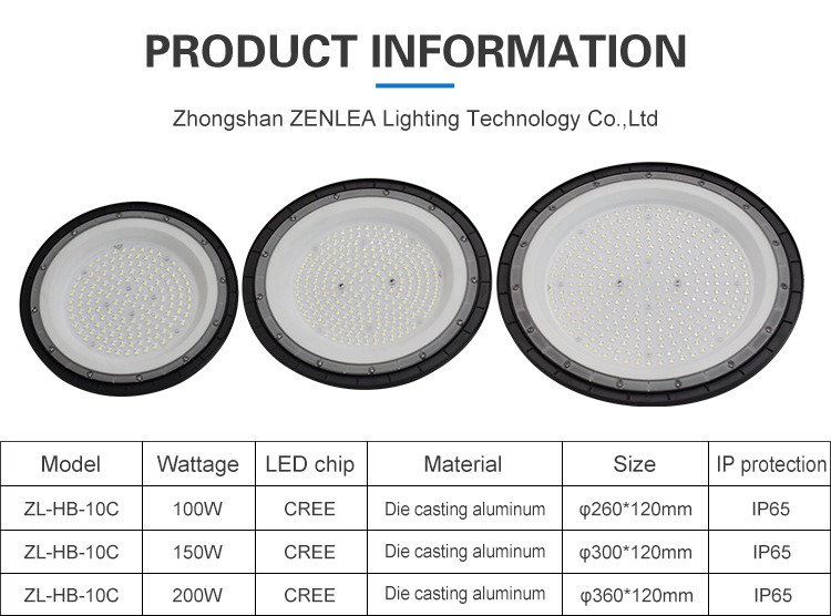 Original JY-005 100W 150W and 200W dimensions LED chip material and IP65 specification table