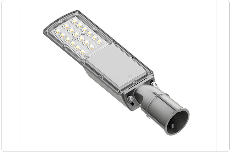 Angled view of an STL-002 LED street light with adjustable pole mounting