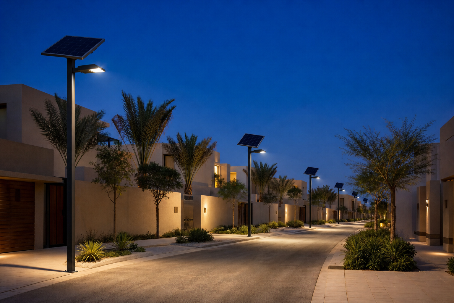 Solar street lights for a Saudi residential compound internal road