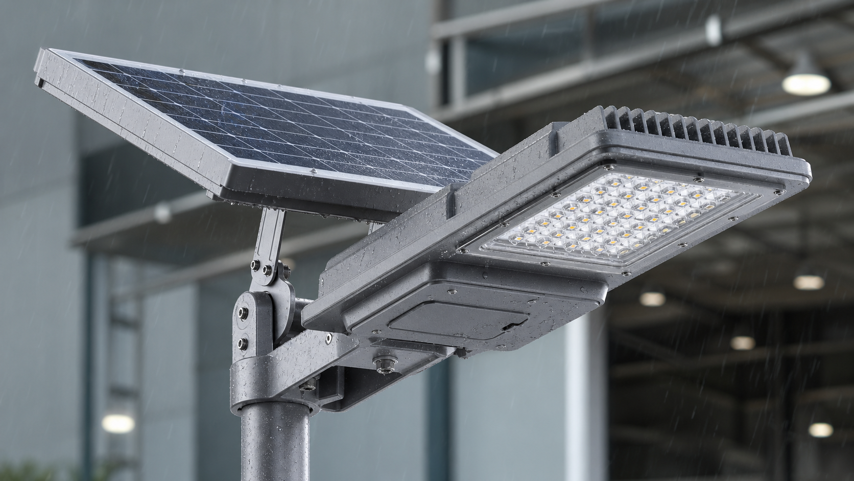 Integrated solar LED street light fixture with IP65 housing for tropical projects