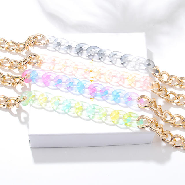 Personality color acrylic metal chain choker necklace