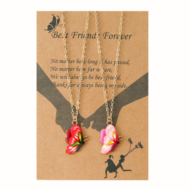 Color enamel butterfly best friends necklace