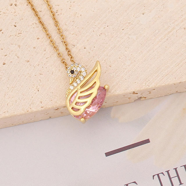 Pink color cubic zircon pendant necklace