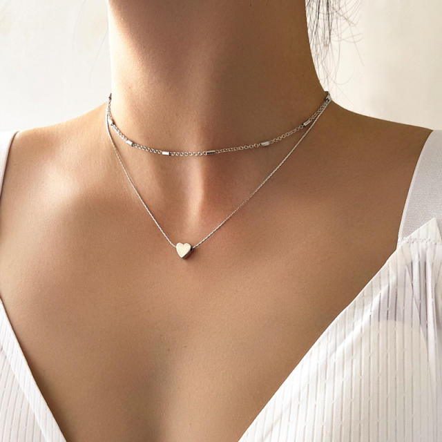 Concise two layer dainty heart choker necklace