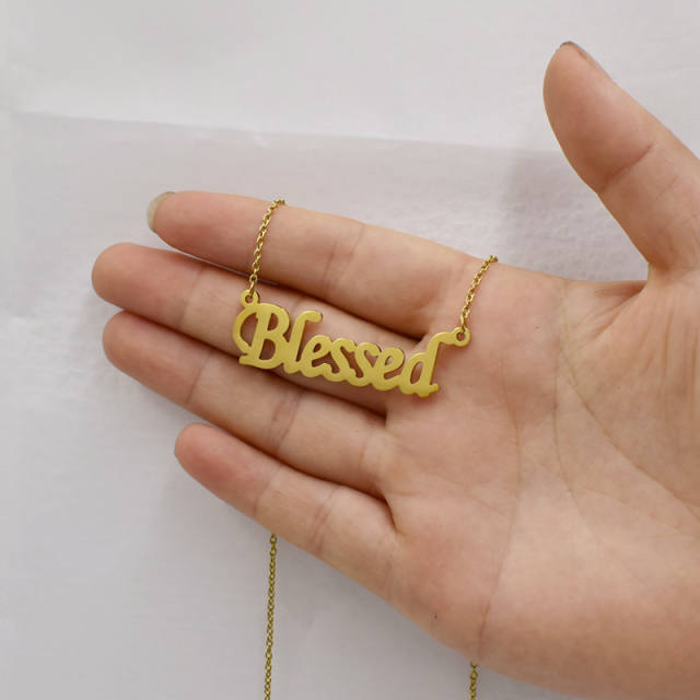 Occident fashion blessed letter stainless steel necklace