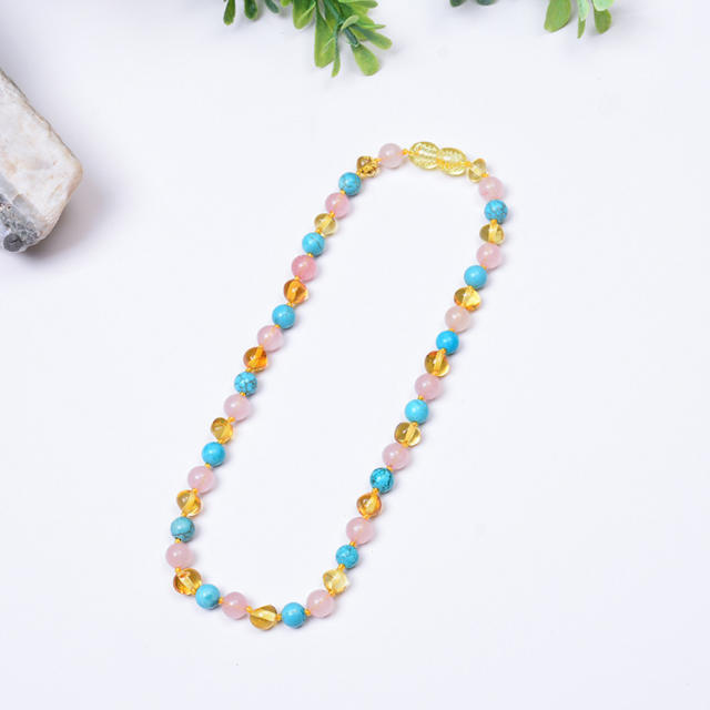 Natural amber necklace baby teething gift