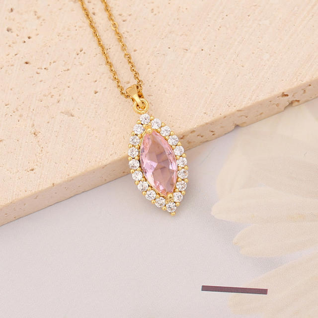 Pink color cubic zircon pendant necklace