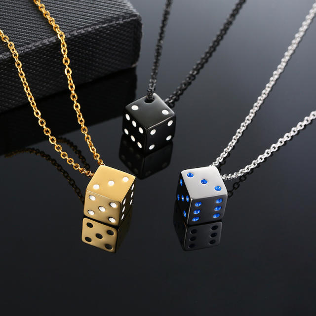 Hiphop stainless steel dice pendant mens necklace