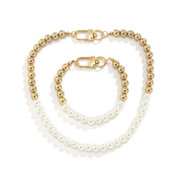 Pearl beaded necklace bracelet set