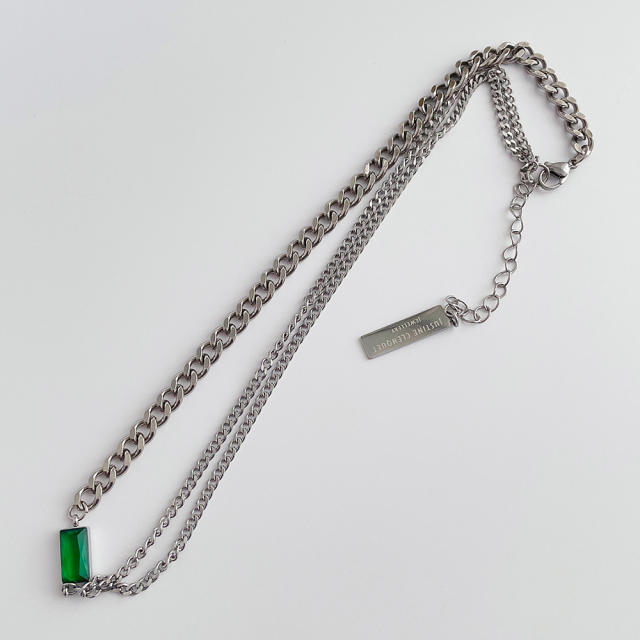 New double layer Emerald stainless steel necklace