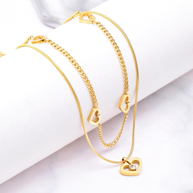 Sweet heart nake chain two layer stainless steel necklace