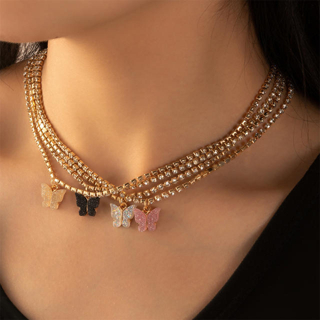 Delicate tennis chain butterfly pendant women necklace