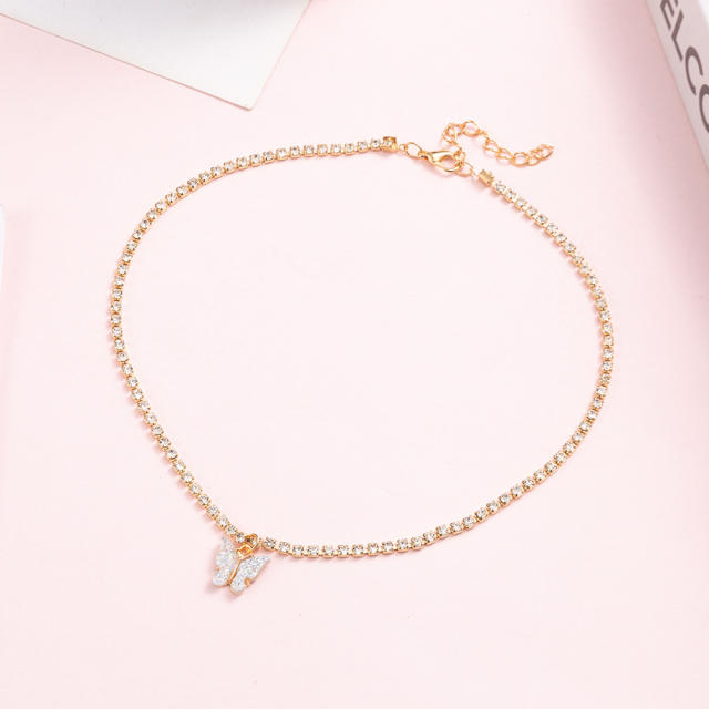 Delicate tennis chain butterfly pendant women necklace