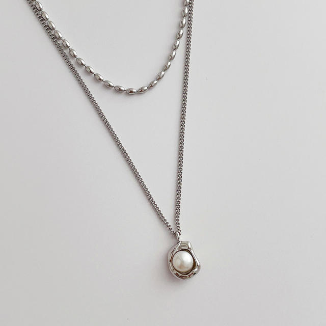 Fashion double metal pearl necklace