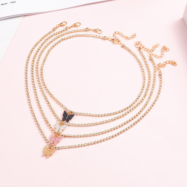 Delicate tennis chain butterfly pendant women necklace