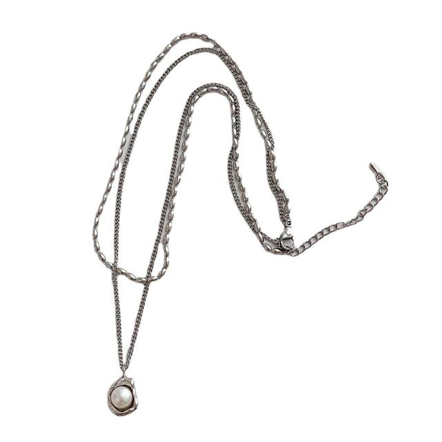 Fashion double metal pearl necklace