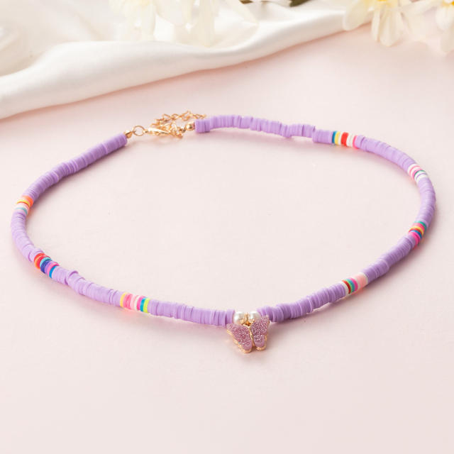 Color heishi beads buttefly necklace