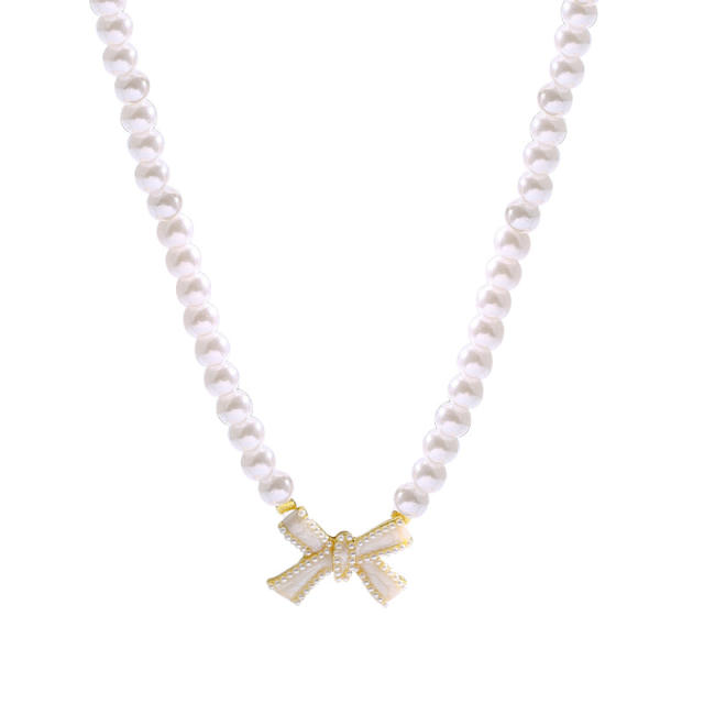Baroque pearl bow choker necklace women