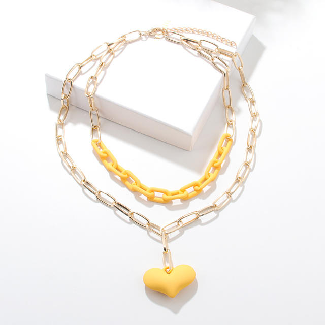 Occident fashion color heart pendant acrylic chain layer necklace