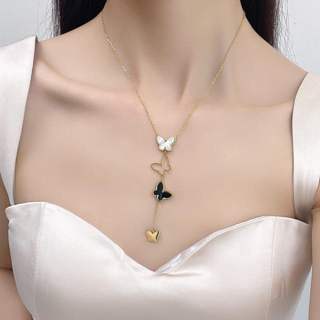 Stainless steel butterfly lariet necklace
