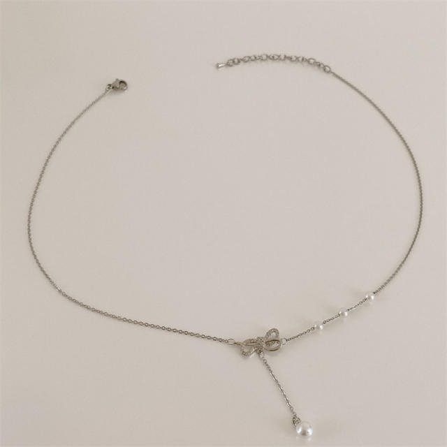 Delicate hollow bow dainty necklace
