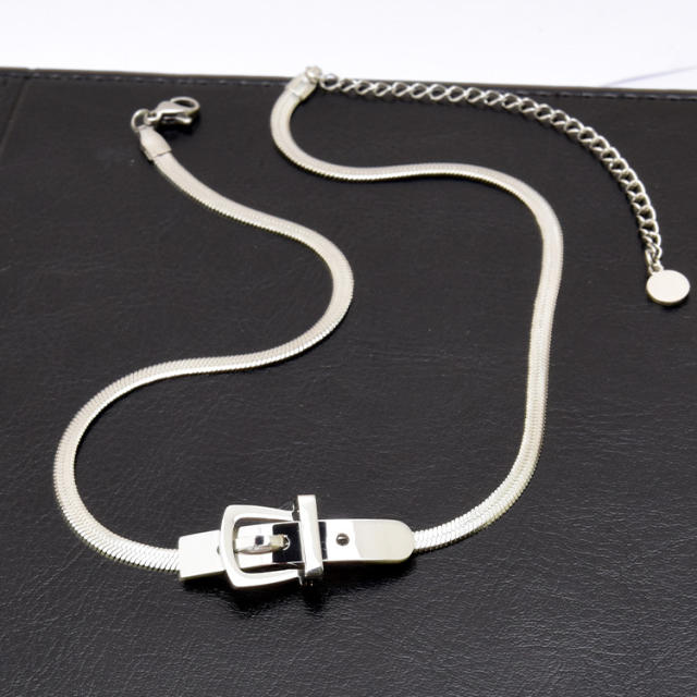 Stainless steel snake chain belt buckle choker necklace