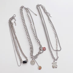 Double-layer several metal pendants stainless steel chain necklace