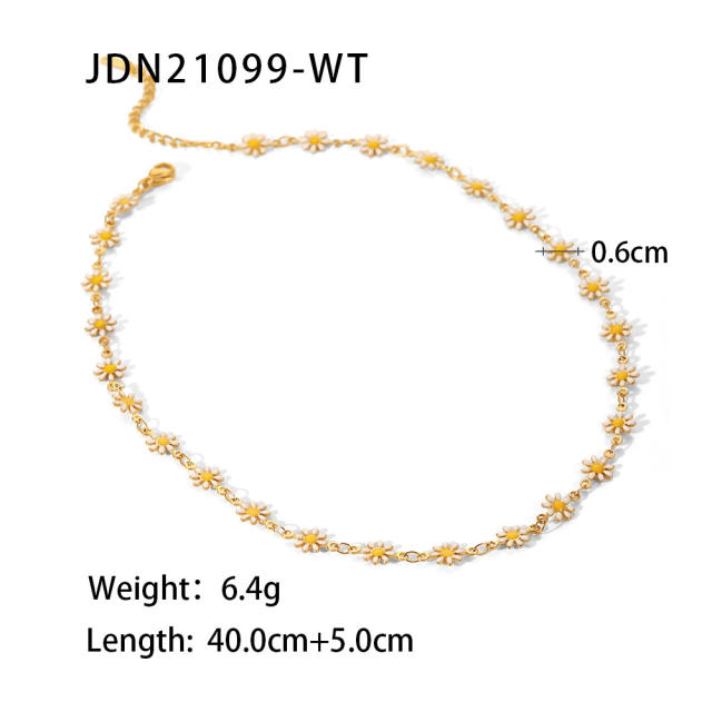 18KG enamel daisy flower stainless steel necklace bracelet