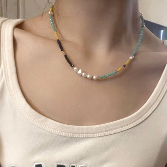 INS water pearl seed beads choker necklace