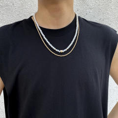 Faux pearl two layer necklace for men