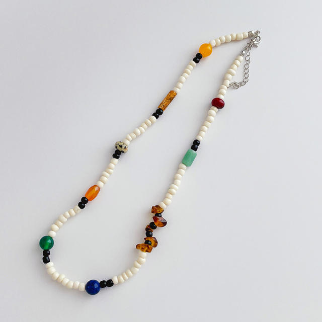 New natural stone seed bead stitching necklace