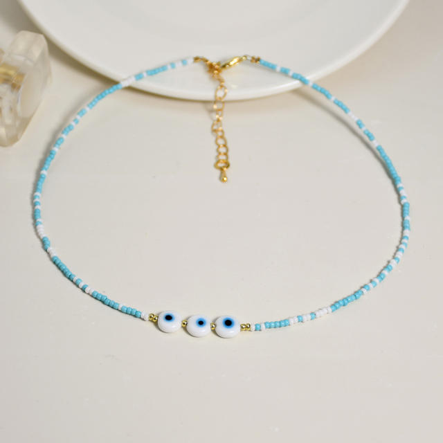 Boho color seed beads evil eye choker necklace