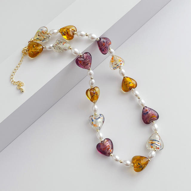 New glass love Pearl stitching necklace